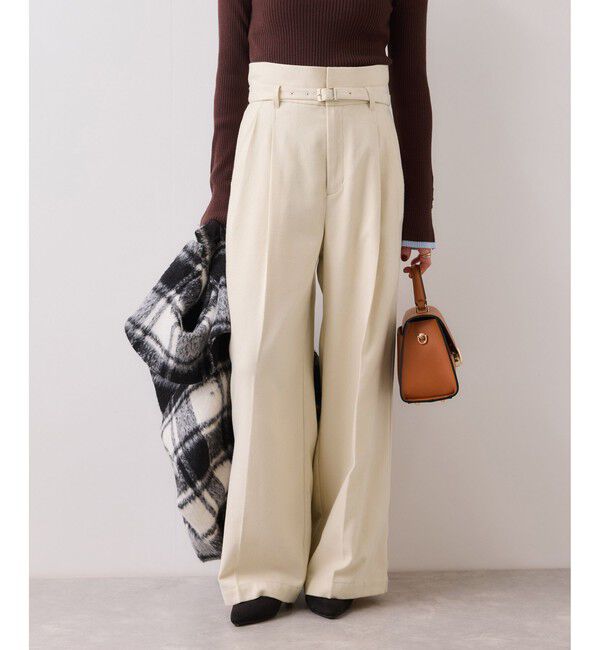 VIS「起毛ウールライク版ベルトディテールタックワイドパンツ」|チノ|