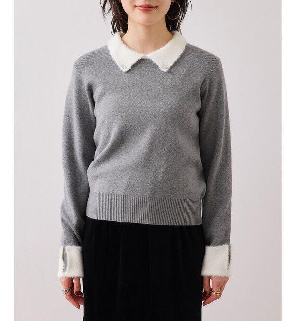 VIS「ビジュー付きシャギーカラーニットトップス」|ニット・セーター|