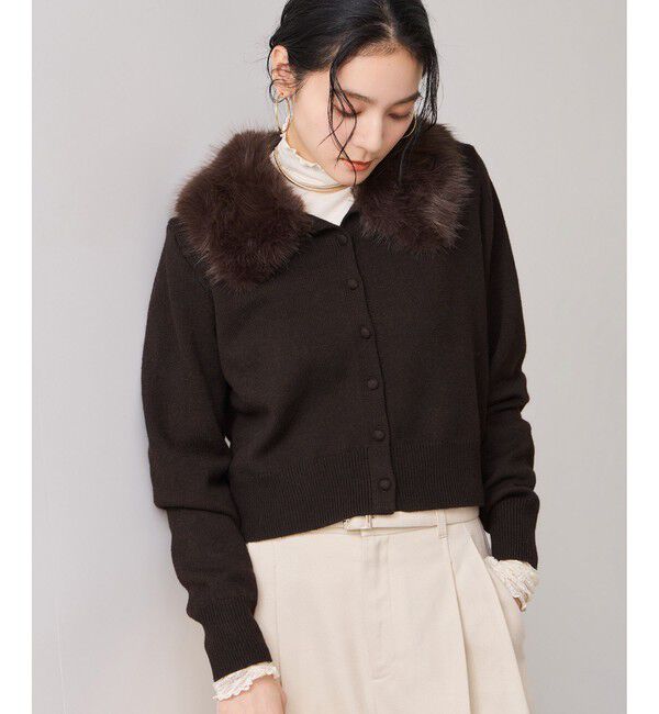 VIS「衿ファー取り外しカーディガン」|カーディガン|