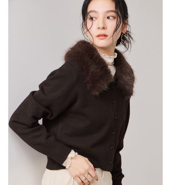 VIS「衿ファー取り外しカーディガン」|カーディガン|