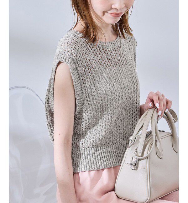 Rope&rsquo;Picnic「透かし編みラメニットベスト」|ベスト・ジレ|グレー