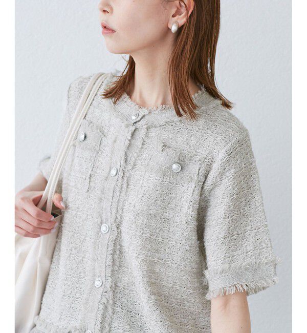 Rope&rsquo;Picnic「【サマー・ツイード】ハーフスリーブカーディガン」|カーディガン|