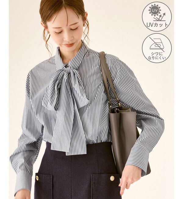 Rope&rsquo;Picnic「【防シワ】ボウタイ付きレギュラーシャツ」|シャツ・ブラウス|ネイビー(40)