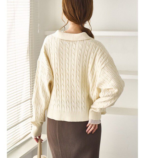 Rope&rsquo;Picnic「【BEVERLYHILLS POLO CLUB・新色追加】ケーブル編みクロップドスキッパーニット」|ニット・セーター|