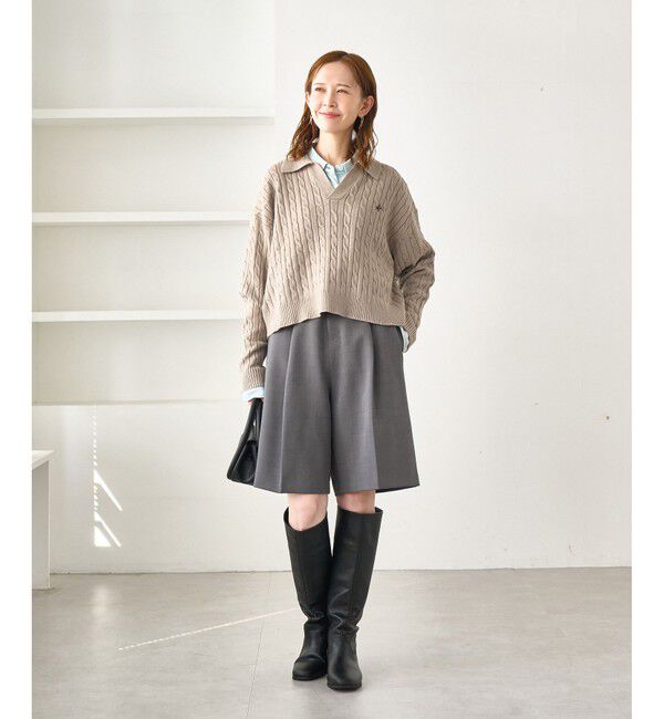 Rope&rsquo;Picnic「【BEVERLYHILLS POLO CLUB・新色追加】ケーブル編みクロップドスキッパーニット」|ニット・セーター|