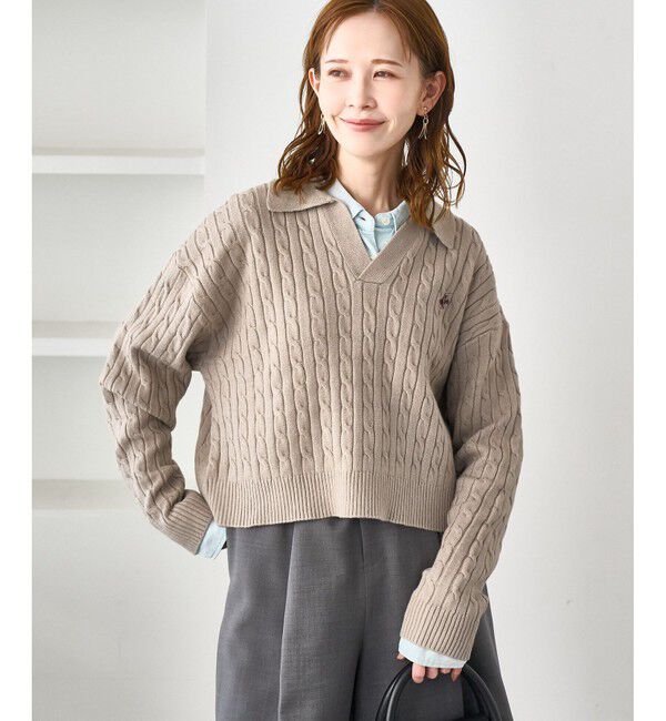 Rope&rsquo;Picnic「【BEVERLYHILLS POLO CLUB・新色追加】ケーブル編みクロップドスキッパーニット」|ニット・セーター|