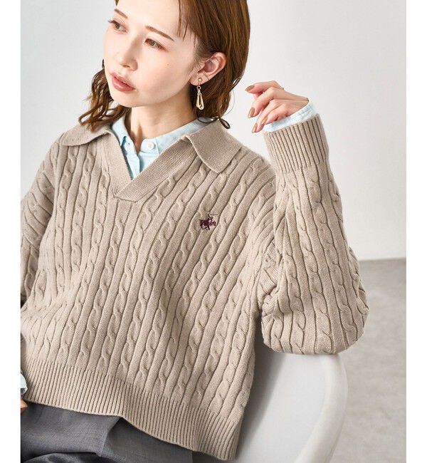 Rope&rsquo;Picnic「【BEVERLYHILLS POLO CLUB・新色追加】ケーブル編みクロップドスキッパーニット」|ニット・セーター|