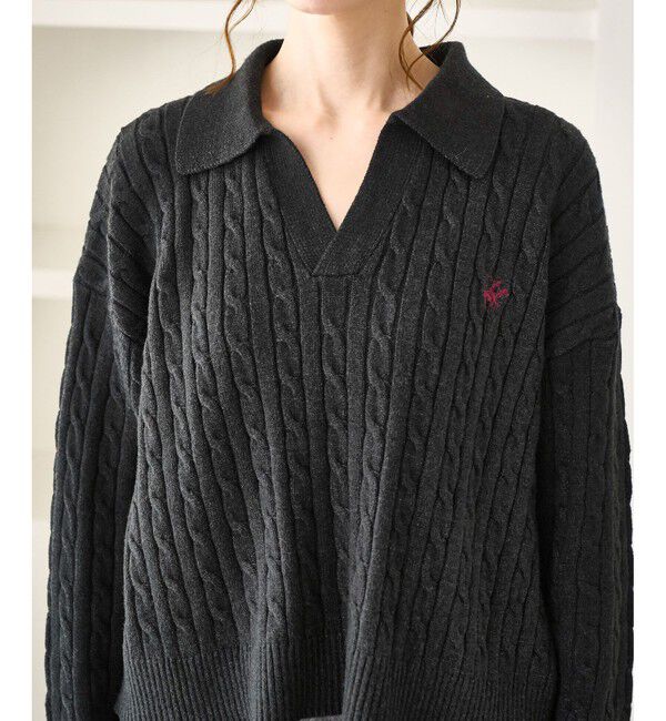 Rope&rsquo;Picnic「【BEVERLYHILLS POLO CLUB・新色追加】ケーブル編みクロップドスキッパーニット」|ニット・セーター|