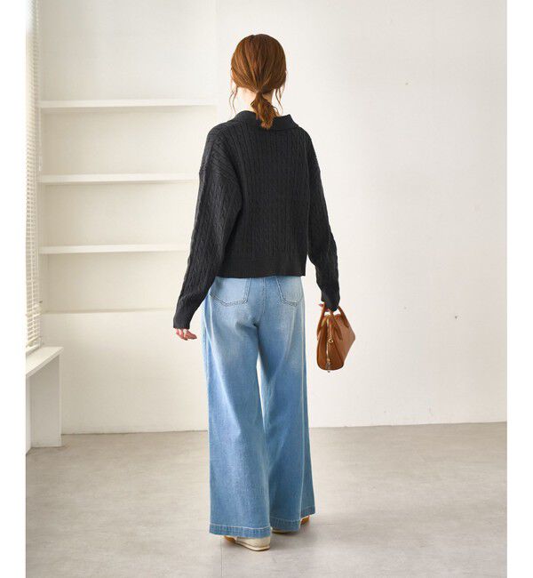 Rope&rsquo;Picnic「【BEVERLYHILLS POLO CLUB・新色追加】ケーブル編みクロップドスキッパーニット」|ニット・セーター|