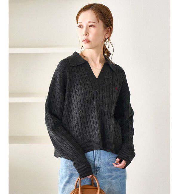 Rope&rsquo;Picnic「【BEVERLYHILLS POLO CLUB・新色追加】ケーブル編みクロップドスキッパーニット」|ニット・セーター|