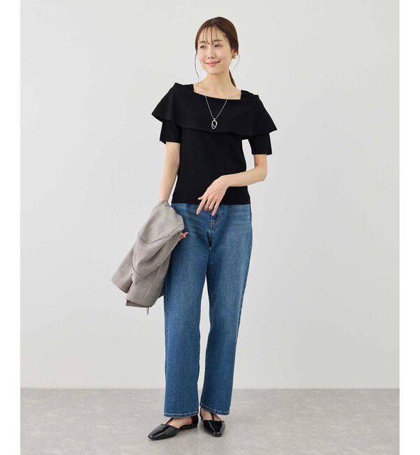 Rope&rsquo;Picnic「八方映えニット ハーフスリーブケープニットプルオーバー/UVカット・接触冷感・イージーケア」|ニット・セーター|