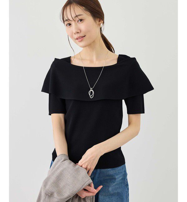 Rope&rsquo;Picnic「八方映えニット ハーフスリーブケープニットプルオーバー/UVカット・接触冷感・イージーケア」|ニット・セーター|