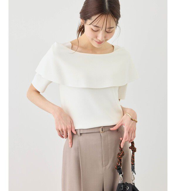 Rope&rsquo;Picnic「八方映えニット ハーフスリーブケープニットプルオーバー/UVカット・接触冷感・イージーケア」|ニット・セーター|