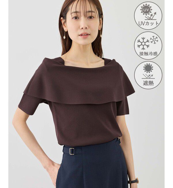 Rope&rsquo;Picnic「八方映えニット ハーフスリーブケープニットプルオーバー/UVカット・接触冷感・イージーケア」|ニット・セーター|ブラウン系(22)
