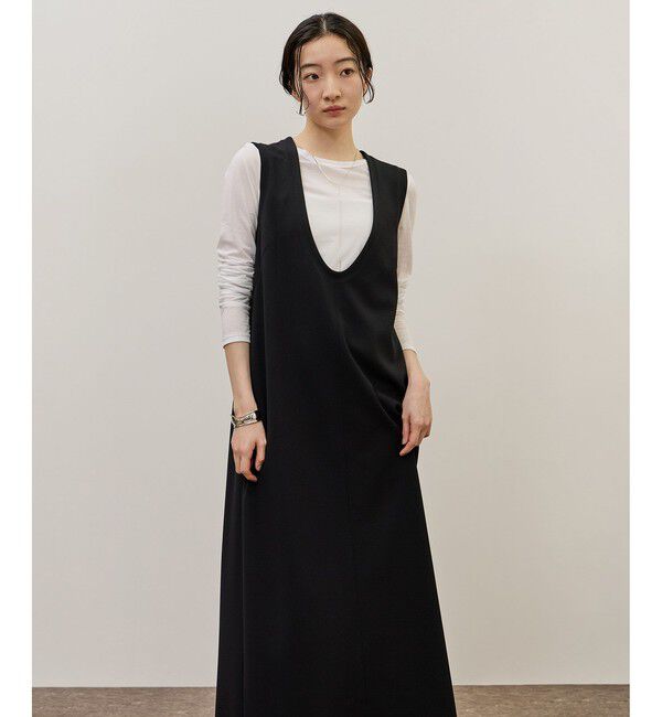 ADAM ET ROPE'「ディープネックカットソーワンピース」|ワンピース|ブラック(01)