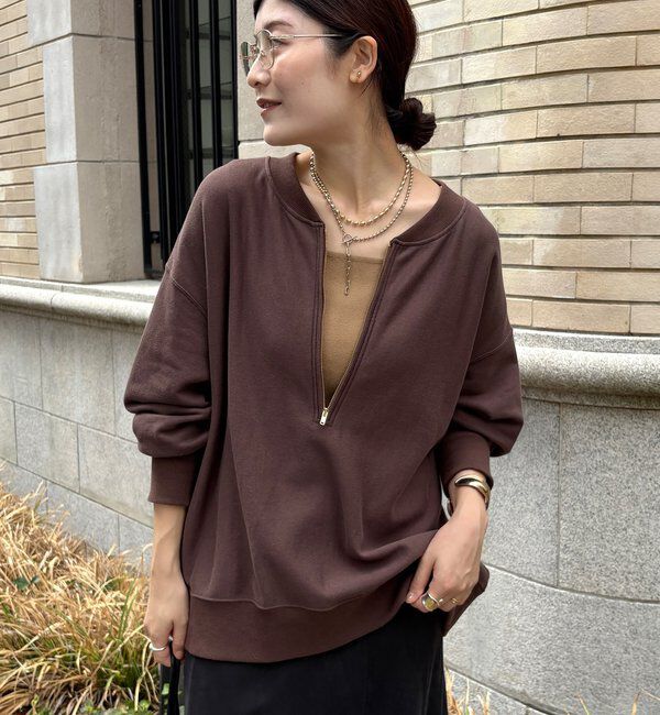  「【新色追加】【インフルエンサー OKOCHI企画】ハーフジップスウェット」|Tシャツ・カットソー|ブラウン
