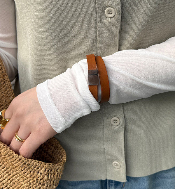  「マグネット留めレザーブレス」|その他|キャメル