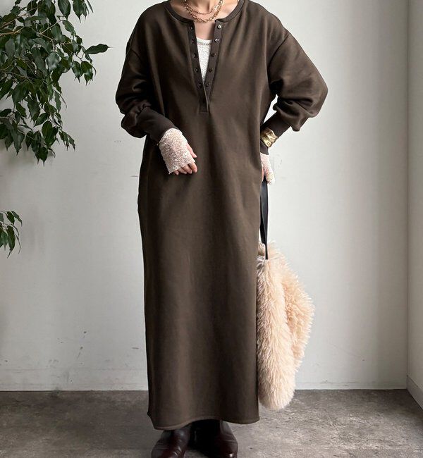  「裏毛裏起毛ヘンリーネックワンピース」|ワンピース|