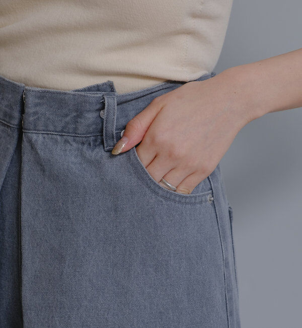  「【3サイズ】デニムタックワイドパンツ」|デニム|