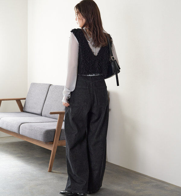  「【3サイズ】デニムタックワイドパンツ」|デニム|