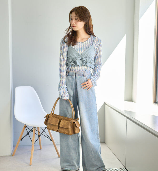  「【3サイズ】デニムタックワイドパンツ」|デニム|