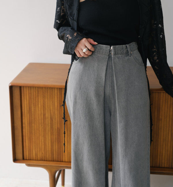  「【3サイズ】デニムタックワイドパンツ」|デニム|