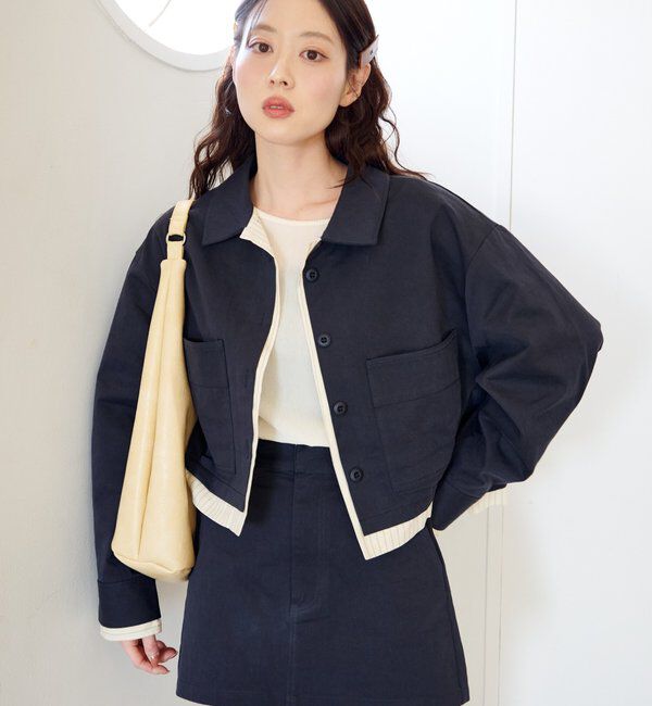  「【WEB先行/SETUP対応】レイヤードショートシャツジャケット」|その他|ネイビー