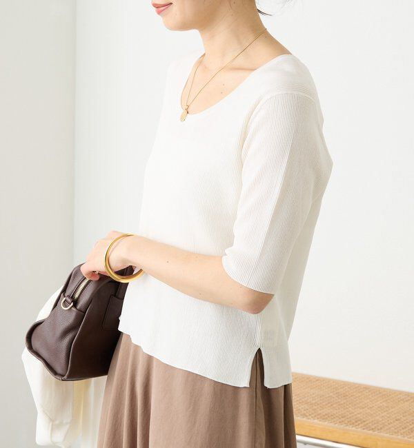  「予約【アンサンブル対応可】コットンUネックリブニット」|ニット・セーター|