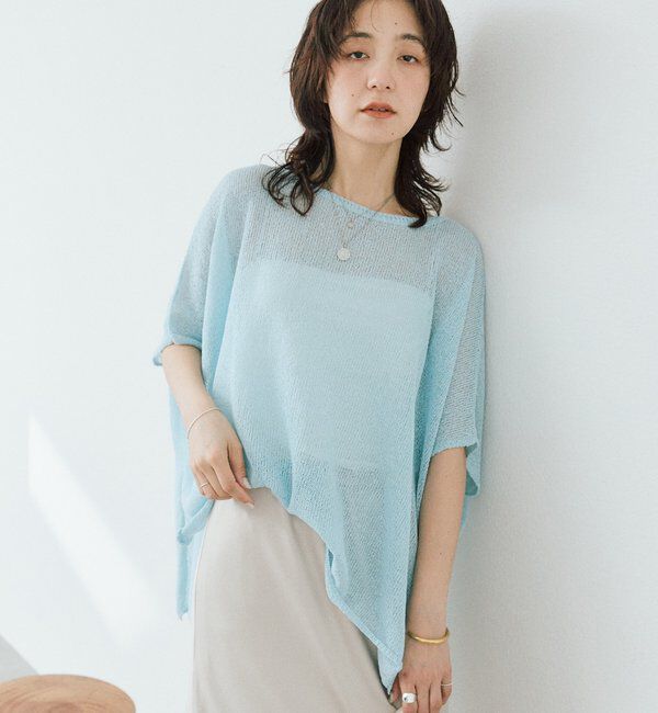  「【通気性/吸水速乾性/軽量/防シワ性】ペーパーポンチョニット」|ニット・セーター|