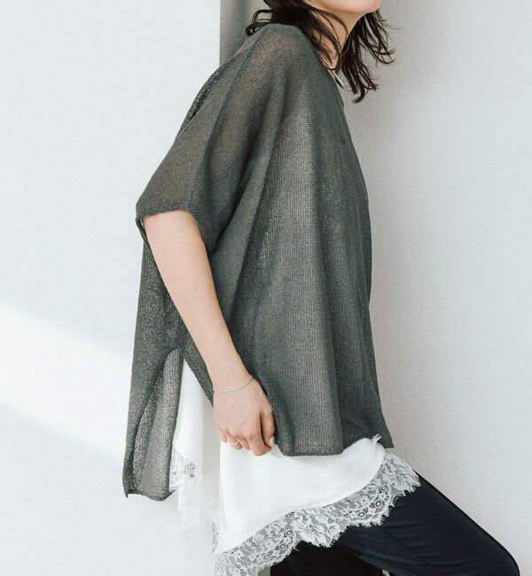  「【通気性/吸水速乾性/軽量/防シワ性】ペーパーポンチョニット」|ニット・セーター|チャコールグレー