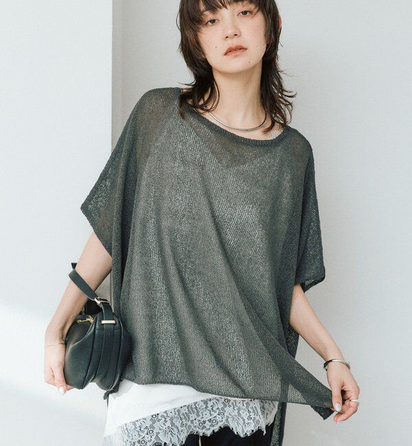  「【通気性/吸水速乾性/軽量/防シワ性】ペーパーポンチョニット」|ニット・セーター|