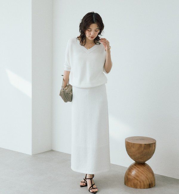  「【手洗い可能】ギマコットン片畦Vネックニット」|ニット・セーター|