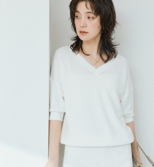  「【手洗い可能】ギマコットン片畦Vネックニット」|ニット・セーター|