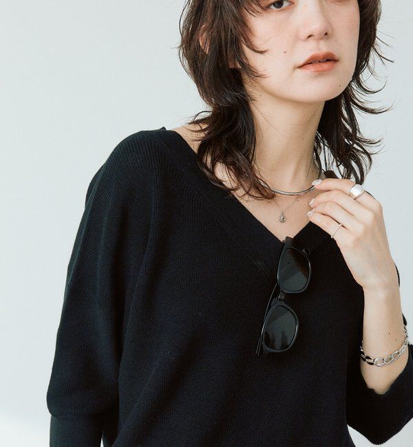  「【手洗い可能】ギマコットン片畦Vネックニット」|ニット・セーター|