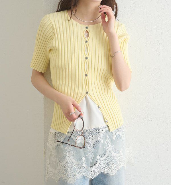  「ラウンドスリット半袖カーディガン」|カーディガン|