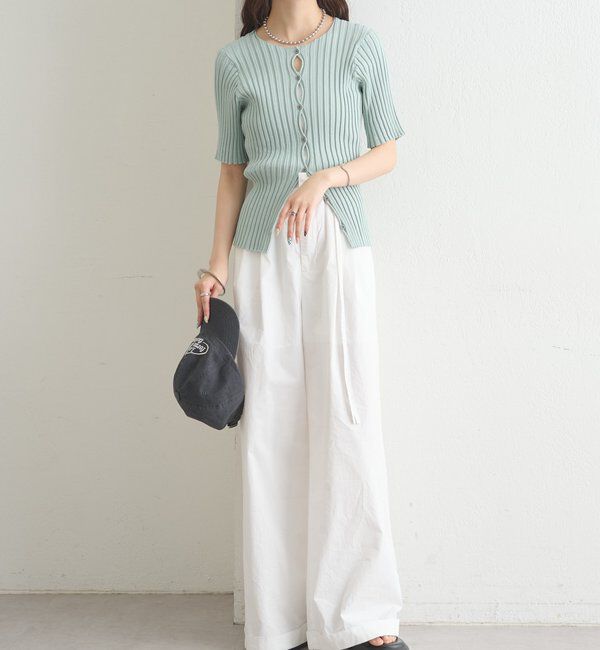  「ラウンドスリット半袖カーディガン」|カーディガン|