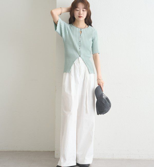  「ラウンドスリット半袖カーディガン」|カーディガン|