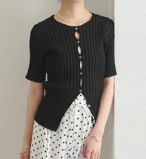  「ラウンドスリット半袖カーディガン」|カーディガン|