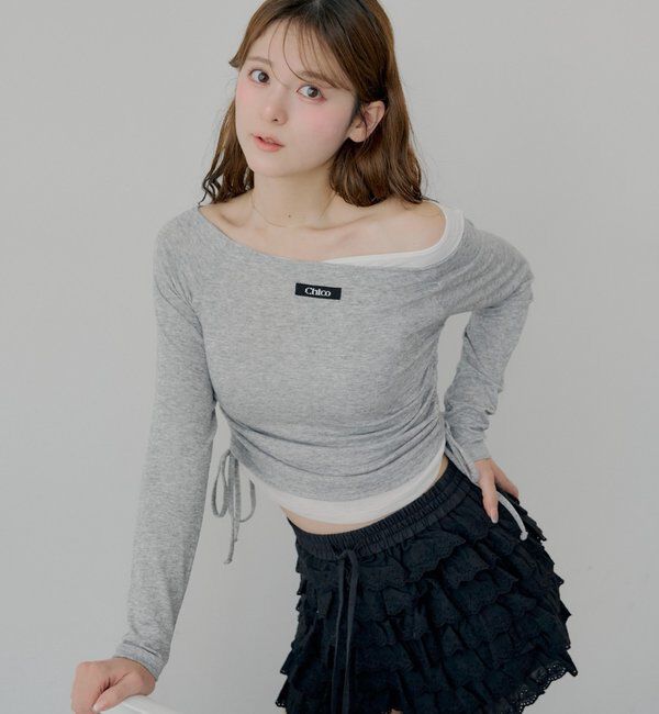  「ワンショルレイヤードTシャツ」|Tシャツ・カットソー|グレー