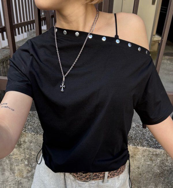  「ワンオフショルスタッズドロストTEE」|Tシャツ・カットソー|
