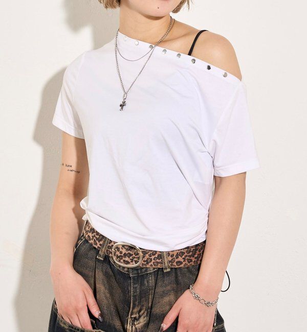  「ワンオフショルスタッズドロストTEE」|Tシャツ・カットソー|