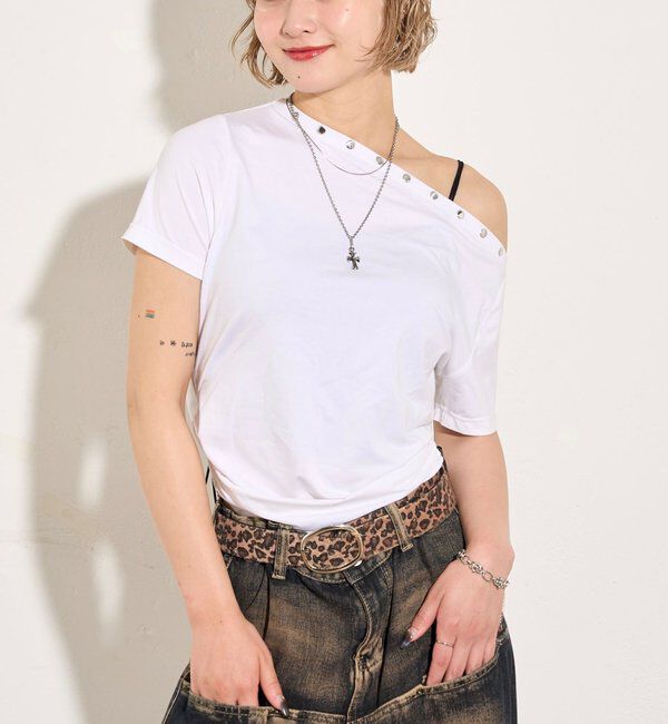  「ワンオフショルスタッズドロストTEE」|Tシャツ・カットソー|