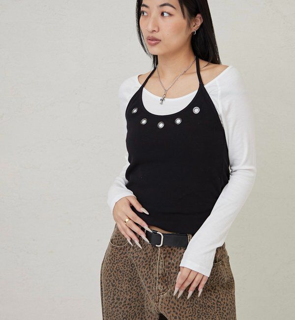  「アイレットホルターレイヤードトップス(無地/ボーダー/ドット)」|Tシャツ・カットソー|