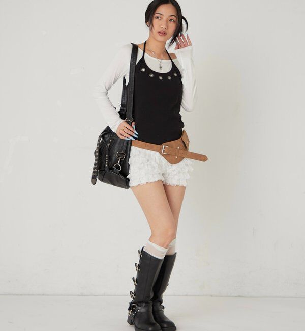  「アイレットホルターレイヤードトップス(無地/ボーダー/ドット)」|Tシャツ・カットソー|