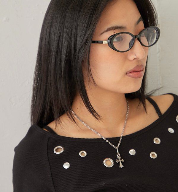  「オーバルグラス」|ピアス|ブラック