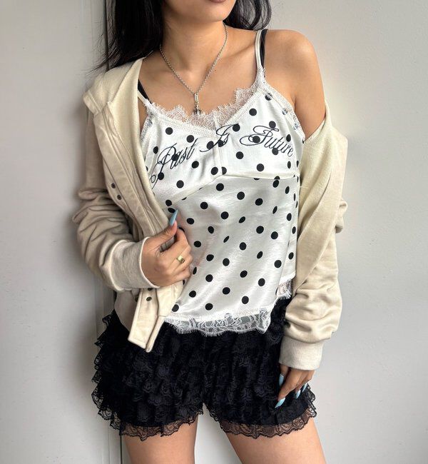  「刺繍ロゴサテンスリップキャミ」|シャツ・ブラウス|