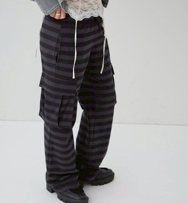  「カットボーダーカーゴパンツ」|チノ|チャコールグレー