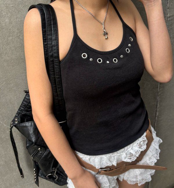  「カップ付きアイレットホルターキャミ」|キャミソール|