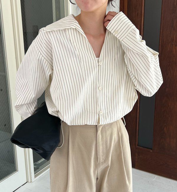  「Vネックストライプショートシャツ」|シャツ・ブラウス|
