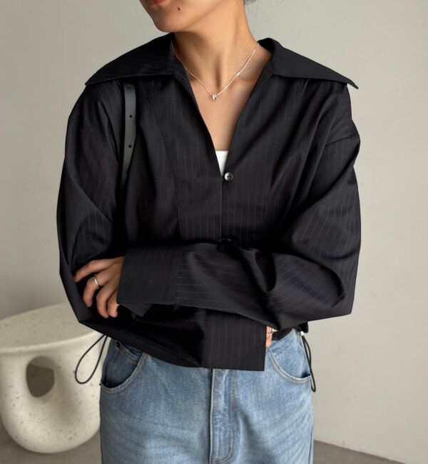  「Vネックストライプショートシャツ」|シャツ・ブラウス|